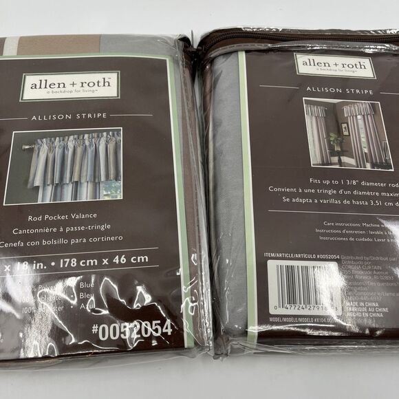Set‎ Of 2 NWT Allen & Roth Allison Stripe Rod Pocket Valance 0052054 70"x18" - Picture 2 of 5